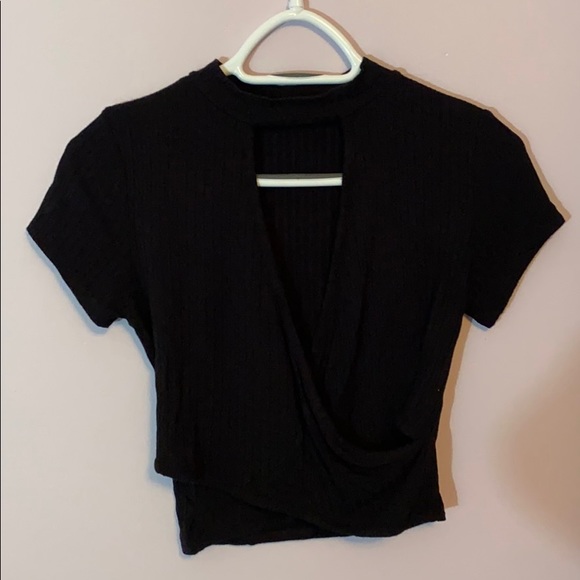 Black V-Neck Crop Top with Choker Neck Line size M - Picture 1 of 4